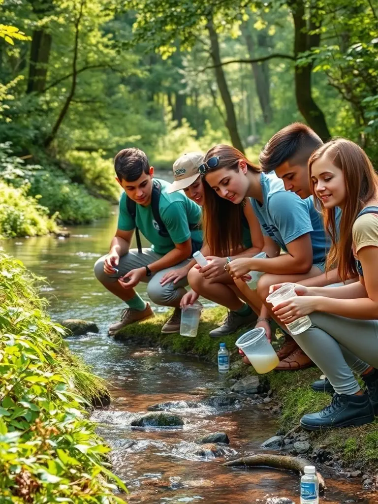 A photo of children participating in a water quality testing workshop, demonstrating the association's efforts to educate the community about environmental stewardship.