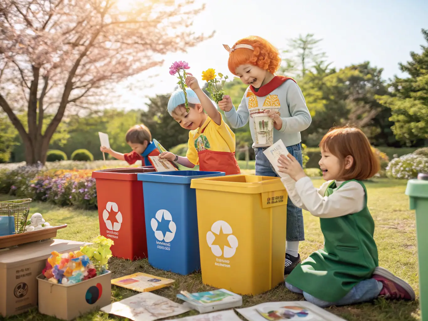 A group of children and adults participating in an outdoor environmental workshop near a river, with educational signage and natural scenery.